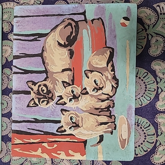 Pair of Adorable Vintage Paint by Number Siamese Kirty Cat Paintings - Picture 2 of 9